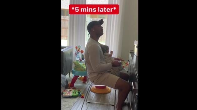 The image shows Desmond holding the fake baby. (Instagram/@kristy.sarah) The image shows Desmond holding the fake baby. (Instagram/@kristy.sarah)