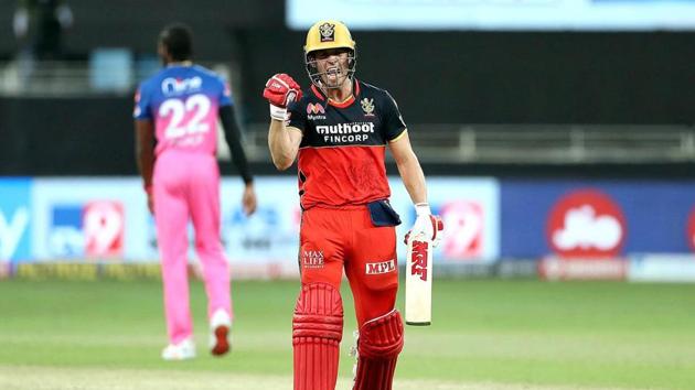 IPL 2020, RR vs RCB: AB de Villiers is pumped after his side’s victory.(PTI Image) IPL 2020, RR vs RCB: AB de Villiers is pumped after his side’s victory.(PTI Image)