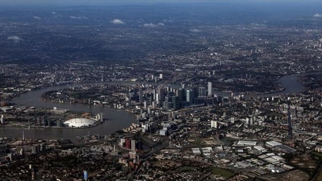 The Canary Wharf financial district is seen from an aerial view in London, Britain. (REUTERS) The Canary Wharf financial district is seen from an aerial view in London, Britain. (REUTERS)