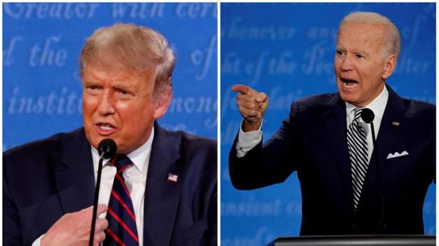 US President Donald Trump and Democratic presidential nominee Joe Biden speaking during the first 2020 presidential campaign debate on September 29. (REUTERS) US President Donald Trump and Democratic presidential nominee Joe Biden speaking during the first 2020 presidential campaign debate on September 29. (REUTERS)