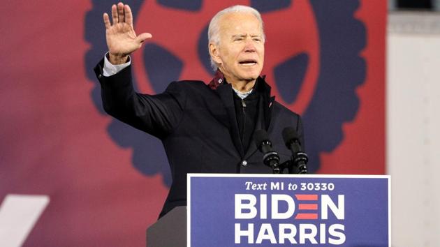 US Democratic presidential candidate Joe Biden speaks during a voter mobilization event at the Michigan State Fairgrounds in Novi, Michigan, October 16, 2020.(Reuters File Photo) US Democratic presidential candidate Joe Biden speaks during a voter mobilization event at the Michigan State Fairgrounds in Novi, Michigan, October 16, 2020.(Reuters File Photo)