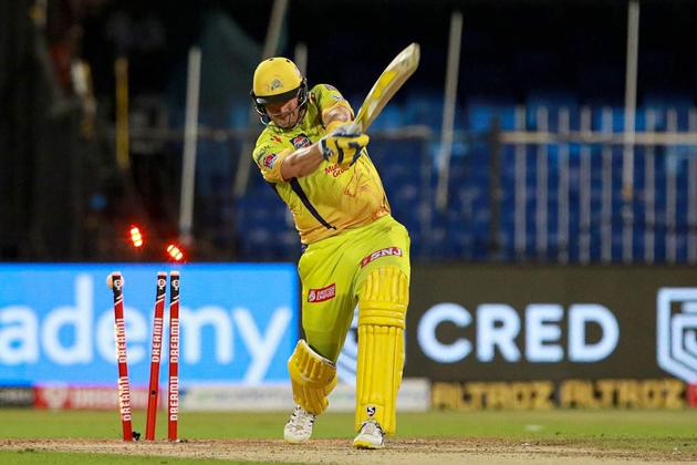 Sharjah: Chennai Super Kings (CSK) batsman Shane Watson bowled out during the Indian Premier League (IPL) T20 cricket match against Delhi Capitals (DC), at the Sharjah Cricket Stadium in Sharjah, Saturday, Oct. 17, 2020. (PTI Photo/Sportzpics for BCCI)(PTI17-10-2020_000193A) (PTI)