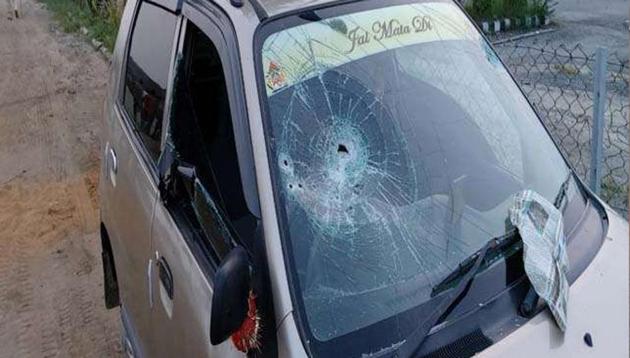 The bullet-riddled car of a former Maoist who was killed in Aurangabad on Sunday. (HT PHOTO) The bullet-riddled car of a former Maoist who was killed in Aurangabad on Sunday. (HT PHOTO)