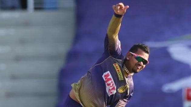 Sunil Narine of Kolkata Knight Riders bowls during match 24 of season 13 of the Dream 11 Indian Premier League (IPL) between the Kings XI Punjab and the Kolkata Knight Riders at the Sheikh Zayed Stadium.(Sportzpics for BCCI)