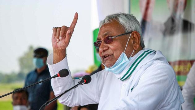 Bihar Chief Minister Nitish Kumar addresses an election meeting at Dumraon in Buxar on Sunday. (PTI) Bihar Chief Minister Nitish Kumar addresses an election meeting at Dumraon in Buxar on Sunday. (PTI)