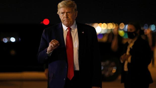 US President Donald Trump arrives at McCarran International Airport in Las Vegas, Nevada.(Reuters)