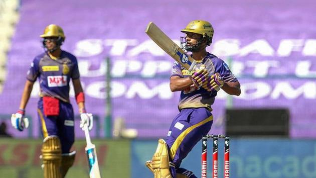 Abu Dhabi: Kolkata Knight Riders (KKR) batsman Rahul Tripathi plays a shot during their Indian Premier League (IPL) T20 cricket match against Sunrisers Hyderabad (SRH), at the Sheikh Zayed Stadium in Abu Dhabi, Sunday, Oct. 18, 2020.(PTI)