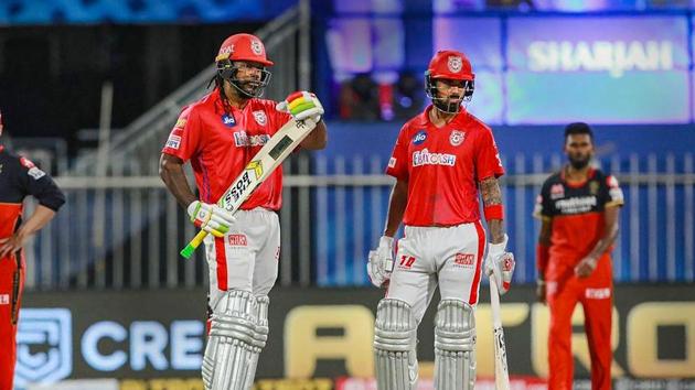 Kings XI Punjab batsman Chris Gayle during the Indian Premier League (IPL) cricket match against Royal Challengers Bangalore, at Sharjah Cricket Stadium, in Sharjah.(PTI) Kings XI Punjab batsman Chris Gayle during the Indian Premier League (IPL) cricket match against Royal Challengers Bangalore, at Sharjah Cricket Stadium, in Sharjah.(PTI)