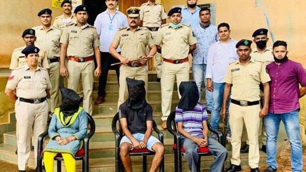 Three persons - Rama Kerkar, 22, Rashmi Kerkar, 44 and Shivaji Kerkar, 34 - have been arrested, said police. (Photo @spnorthgoa) Three persons - Rama Kerkar, 22, Rashmi Kerkar, 44 and Shivaji Kerkar, 34 - have been arrested, said police. (Photo @spnorthgoa)