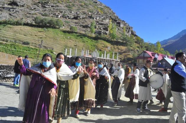 Residents of Lahaul valley celebrating the inauguration of the Atal Tunnel that provides all-year round connectivity to the tribal region of Himachal Pradesh. Prime Minister Narendra Modi opened the tunnel on October 3.(HT file photo) Residents of Lahaul valley celebrating the inauguration of the Atal Tunnel that provides all-year round connectivity to the tribal region of Himachal Pradesh. Prime Minister Narendra Modi opened the tunnel on October 3.(HT file photo)
