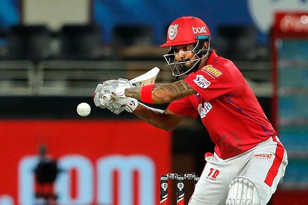 Dubai: Kings XI Punjab player KL Rahul plays a shot during their Indian Premier League (IPL) T20 cricket match against Mumbai Indians (MI), at Dubai International Cricket Stadium in Dubai, Sunday, Oct. 18, 2020. (PTI Photo/Sportzpics for BCCI)(PTI18-10-2020_000210A) (PTI)