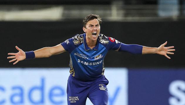 Dubai: Mumbai Indians (MI) bowler Trent Boult appeals for a wicket during their Indian Premier League (IPL) T20 cricket match against Kings XI Punjab, at Dubai International Cricket Stadium in Dubai, Sunday, Oct. 18, 2020. (PTI Photo/Sportzpics for BCCI)(PTI18-10-2020_000205A) (PTI)