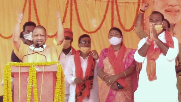 Uttar Pradesh CM Yogi Adityanath speaks during an election campaign rally ahead of Bihar assembly polls, at Ramgarh in Kaimur district, Tuesday, October 20, 2020. (Photo: PTI) Uttar Pradesh CM Yogi Adityanath speaks during an election campaign rally ahead of Bihar assembly polls, at Ramgarh in Kaimur district, Tuesday, October 20, 2020. (Photo: PTI)