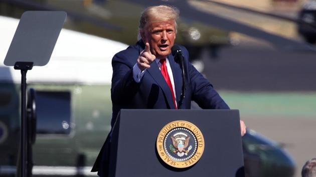 US President Donald Trump speaks at a campaign rally on October 19 in Prescott, Arizona.(AFP)