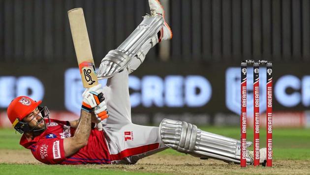 Kings XI Punjab batsman Glenn Maxwell falls on the ground during the Indian Premier League 2020 cricket match against Rajasthan Royals, at Sharjah Cricket Stadium, Sharjah. (PTI) Kings XI Punjab batsman Glenn Maxwell falls on the ground during the Indian Premier League 2020 cricket match against Rajasthan Royals, at Sharjah Cricket Stadium, Sharjah. (PTI)