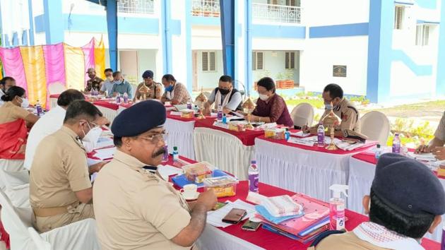 On Wednesday, a home secretary-level meeting between both states was held at an army camp close to Lailapur along the inter-state boundary and it was attended by senior police and district officials. (HT PHOTO.) On Wednesday, a home secretary-level meeting between both states was held at an army camp close to Lailapur along the inter-state boundary and it was attended by senior police and district officials. (HT PHOTO.)