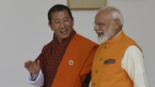 Prime Minister Narendra Modi with Lotay Tshering, Prime Minister of Bhutan, in New Delhi on May 31, 2019.(HT archive)