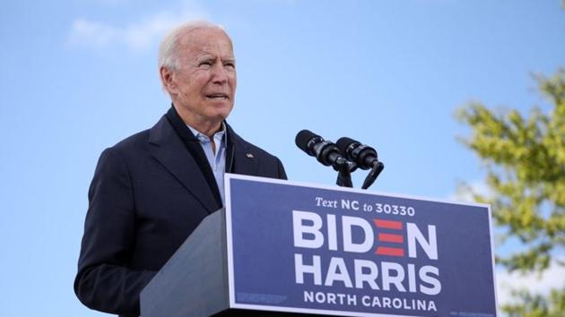 US Democratic presidential candidate Joe Biden delivers remarks at a voter mobilization event at Riverside High School in Durham, North Carolina, US on October 18, 2020. (Reuters File Photo) US Democratic presidential candidate Joe Biden delivers remarks at a voter mobilization event at Riverside High School in Durham, North Carolina, US on October 18, 2020. (Reuters File Photo)