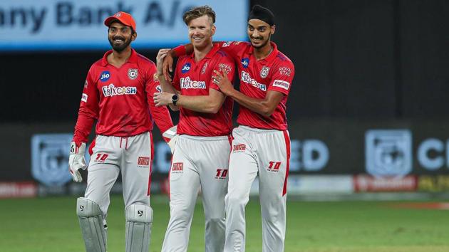 Kings XI Punjab players celebrate the wicket of Delhi Capitals batsman Prithvi Shaw during the Indian Premier League (IPL) T20 cricket match, at Dubai International Cricket Stadium in Dubai. (PTI) Kings XI Punjab players celebrate the wicket of Delhi Capitals batsman Prithvi Shaw during the Indian Premier League (IPL) T20 cricket match, at Dubai International Cricket Stadium in Dubai. (PTI)