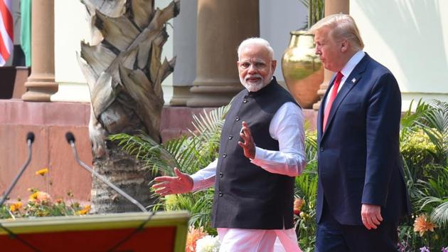 Prime Minister Narendra Modi and US President Donald Trump had agreed on raising to level of strategic dialogue to a two plus two format, a reference to the joint meeting between foreign and defence ministers of the two countries(Mohd Zakir/HT PHOTO)