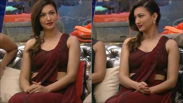 Bigg Boss 14’s Gauahar Khan raises the mercury in a bold red marsala saree(Instagram/gauaharkhan)