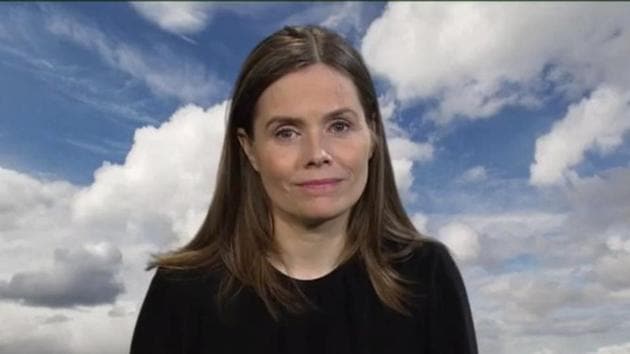 Shocked at first, Katrin Jakobsdottir, after a few moments, smiled and continued answering the question. (Twitter/@katrinjak) Shocked at first, Katrin Jakobsdottir, after a few moments, smiled and continued answering the question. (Twitter/@katrinjak)