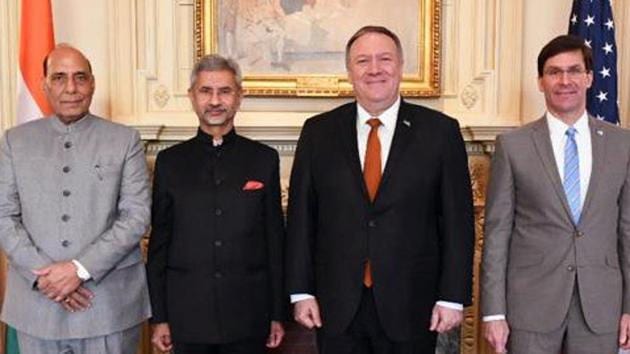India and the US are expected to announce the pact during the visit next week of US secretary of state Mike Pompeo and defense secretary Mark Esper for talks in New Delhi with Indian counterparts Subrahmanyam Jaishankar and Rajnath Singh. (ANI file photo) India and the US are expected to announce the pact during the visit next week of US secretary of state Mike Pompeo and defense secretary Mark Esper for talks in New Delhi with Indian counterparts Subrahmanyam Jaishankar and Rajnath Singh. (ANI file photo)