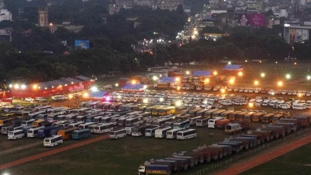 A view of Gandhi Maidan in Patna ahead of an election rally on Wednesday. (PTI Photo) A view of Gandhi Maidan in Patna ahead of an election rally on Wednesday. (PTI Photo)
