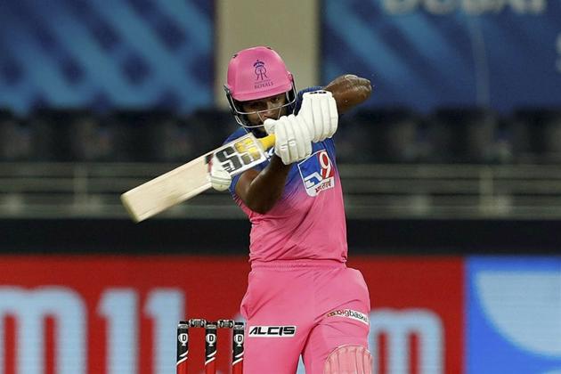 Dubai: Rajasthan Royals batsman Sanju Samson plays a shot during the Indian Premier League 2020 cricket match against Sunrisers Hyderbad, at Dubai International Cricket Stadium, in Dubai, Thursday, Oct. 22, 2020. (PTI Photo/Sportzpics for BCCI)(PTI22-10-2020_000199B) (PTI)
