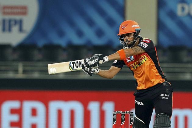 Dubai: Sunrisers Hyderbad batsman Manish Pandey plays a shot during the Indian Premier League 2020 cricket match against Rajasthan Royals, at Dubai International Cricket Stadium, in Dubai, Thursday, Oct. 22, 2020. (PTI Photo/Sportzpics for BCCI)(PTI22-10-2020_000228B) (PTI)