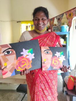 Painting on smaller canvases, the artists say, has allowed them to zoom out and refine their skill. “It’s helped me a lot in these times, financially and emotionally,” says Jyothi H, 39. “It has given me confidence too. I have learned how to take help and help others.” (ht photo)