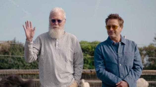 David Letterman and Robert Downey Jr in a still from My Next Guest Needs no Introduction.
