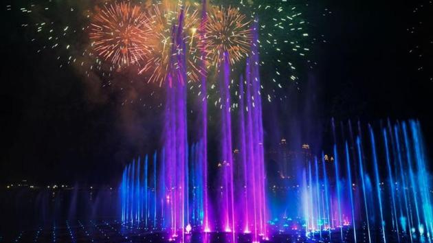 A view shows a new fountain during a ceremony at the Palm Jumeirah. (REUTERS) A view shows a new fountain during a ceremony at the Palm Jumeirah. (REUTERS)
