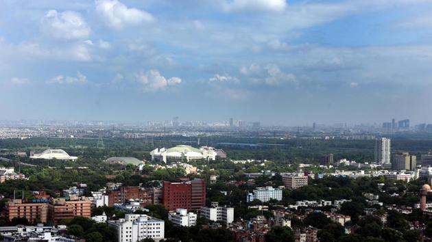 A view of the city skyline on a clear day, seen from the Civic Centre in New Delhi on August 25. But with the Capital still reeling under the Covid-19 crisis, EPCA is considering whether it would be feasible to enforce the GRAP-- both from the view of economic activity among citizens, and the importance of parking collections for cash-strapped municipal agencies. (Sonu Mehta / HT Photo)