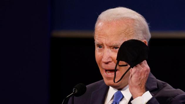 Democratic presidential nominee Joe Biden speaks during the final 2020 US presidential campaign debate in the Curb Event Center at Belmont University in Nashville, Tennessee, US, on October 22, 2020.(Reuters Photo)