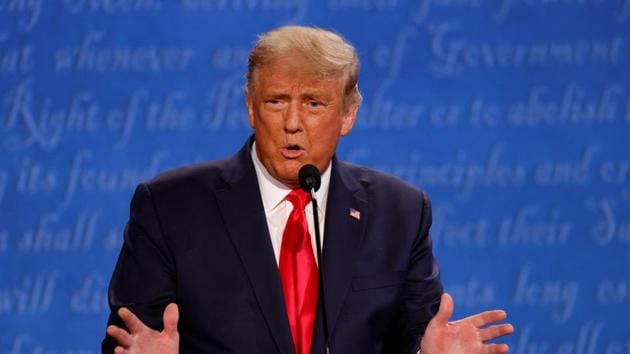US President Donald Trump speaks during the final 2020 US presidential campaign debate in the Curb Event Center at Belmont University in Nashville, Tennessee. (REUTERS) US President Donald Trump speaks during the final 2020 US presidential campaign debate in the Curb Event Center at Belmont University in Nashville, Tennessee. (REUTERS)