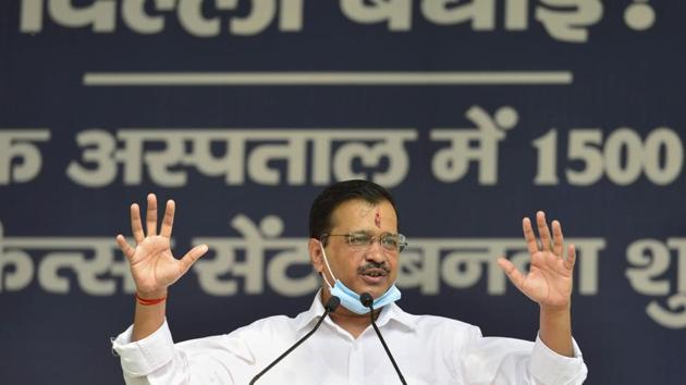 Delhi chief minister Arvind Kejriwal speaks at the foundation stone laying function for a 1500-bed medical block at the LNJP Hospital in New Delhi on Friday.(PTI)