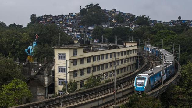 A metro train runs on the Ghatkopar-Versova corridor, which reopened after a prolonged closure due to the coronavirus, on October 19. Even within Mumbai, the doubling rate is highest (above 130 days) in areas like Worli, Byculla, Mazgaon, Parel, Dharavi, Dadar and Mahim. Whereas in areas such as Dahisar, Borivli, Kandivli and Goregaon, the doubling rate is below 80 days. (Pratik Chorge / HT Photo) A metro train runs on the Ghatkopar-Versova corridor, which reopened after a prolonged closure due to the coronavirus, on October 19. Even within Mumbai, the doubling rate is highest (above 130 days) in areas like Worli, Byculla, Mazgaon, Parel, Dharavi, Dadar and Mahim. Whereas in areas such as Dahisar, Borivli, Kandivli and Goregaon, the doubling rate is below 80 days. (Pratik Chorge / HT Photo)