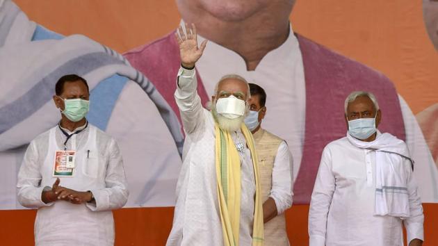 Prime Minister Narendra Modi with Bihar chief minister and Janata Dal (United) president Nitish Kumar during an election rally, in Sasaram, Friday. (PTI) Prime Minister Narendra Modi with Bihar chief minister and Janata Dal (United) president Nitish Kumar during an election rally, in Sasaram, Friday. (PTI)
