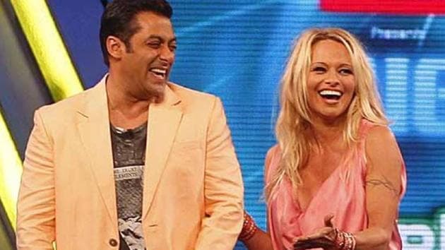 Pamela Anderson and host Salman Khan share a light moment on Bigg Boss.