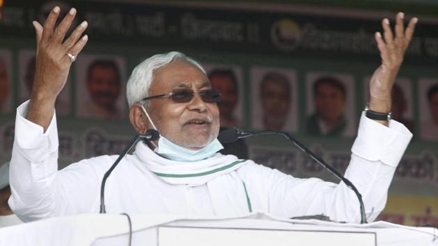 Bihar chief minister Nitish Kumar addresses a gathering during an election rally ahead of Bihar assembly polls, in Khagaria district. (PTI) Bihar chief minister Nitish Kumar addresses a gathering during an election rally ahead of Bihar assembly polls, in Khagaria district. (PTI)