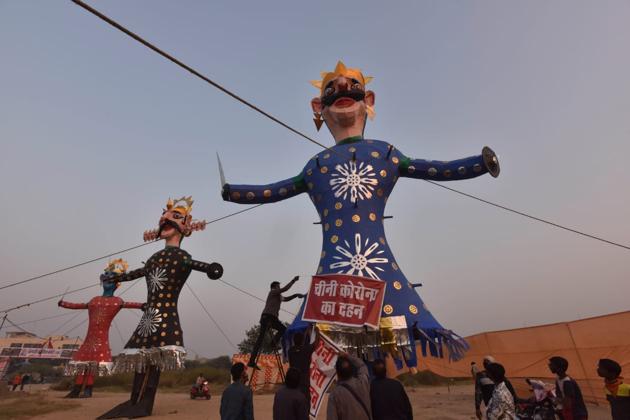 Celebrations across the country have been muted on this year’s Dussehra due to the coronavirus pandemic and the safety regulations that have been put in place. (Sanjeev Verma/HT Photo) Celebrations across the country have been muted on this year’s Dussehra due to the coronavirus pandemic and the safety regulations that have been put in place. (Sanjeev Verma/HT Photo)
