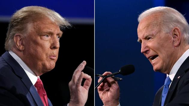 A combination of picture of US President Donald Trump (L) and Democratic Presidential candidate Joe Biden during the final presidential debate at Belmont University in Nashville, Tennessee, on October 22. (AFP) A combination of picture of US President Donald Trump (L) and Democratic Presidential candidate Joe Biden during the final presidential debate at Belmont University in Nashville, Tennessee, on October 22. (AFP)