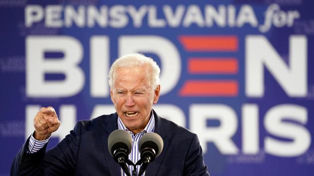 US Democratic presidential candidate Joe Biden speaks during a drive-in campaign event at Dallas High School in Dallas, Pennsylvania, US on October 24, 2020. (Reuters File Photo) US Democratic presidential candidate Joe Biden speaks during a drive-in campaign event at Dallas High School in Dallas, Pennsylvania, US on October 24, 2020. (Reuters File Photo)