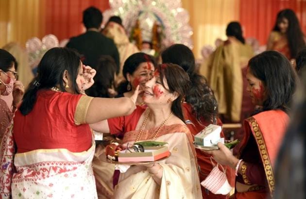 Devotees around the country partake in the celebration and rituals of Durga Puja, on it’s last day, October 26. (Praveen Kumar/HT Photos)