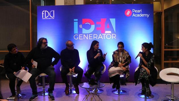 Industry stalwarts interact with Pearl Academy students; (L-to-R) Bandeep Singh (Photographer), David Abraham (Designer), Kalyani S Chawla (Serial Entrepreneur),Supriya Dravid ( Editor in Chief- Elle) and Nainika Karan (Designer)(Pearl Academy)