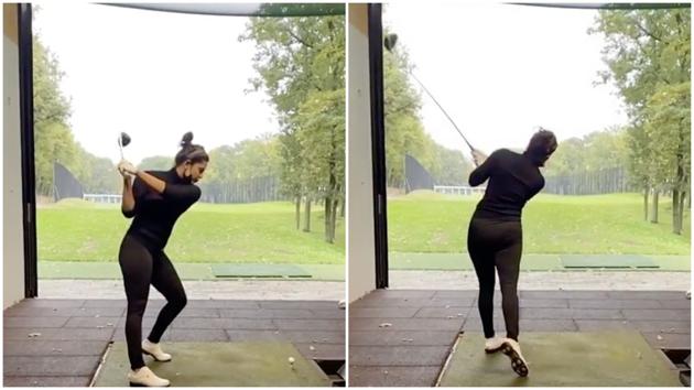 Priyanka Chopra trying her hand at golf. Priyanka Chopra trying her hand at golf.