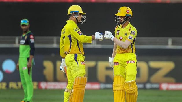 MS Dhoni and Ruturaj Gaikwad of Chennai Superkings during the Indian Premier League (IPL) match between the Royal Challengers Bangalore and the Chennai Super Kings. (PTI) MS Dhoni and Ruturaj Gaikwad of Chennai Superkings during the Indian Premier League (IPL) match between the Royal Challengers Bangalore and the Chennai Super Kings. (PTI)