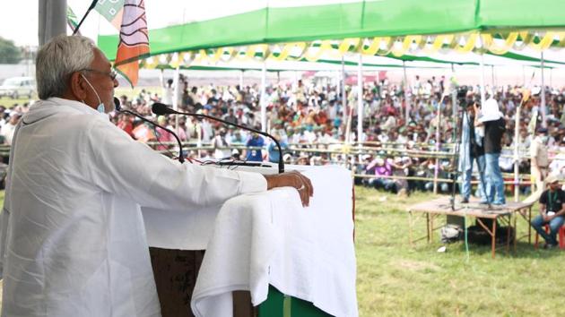Nitish Kumar’s JD (U) is contesting 35 seats in the first phase of the Bihar assembly election. (HT PHOTO) Nitish Kumar’s JD (U) is contesting 35 seats in the first phase of the Bihar assembly election. (HT PHOTO)