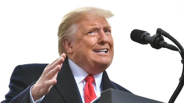 US President Donald Trump speaks during a campaign rally at Manchester-Boston Regional Airport in Londonderry on October 25. Trump for months has been claiming, without evidence, that mail-in ballots lead to fraud, and many Republicans are expected to vote on Election Day, AFP reported. (Mandel Ngan / AFP)